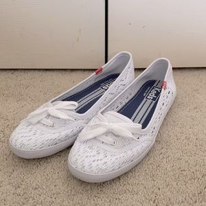White Lace Slip on Keds